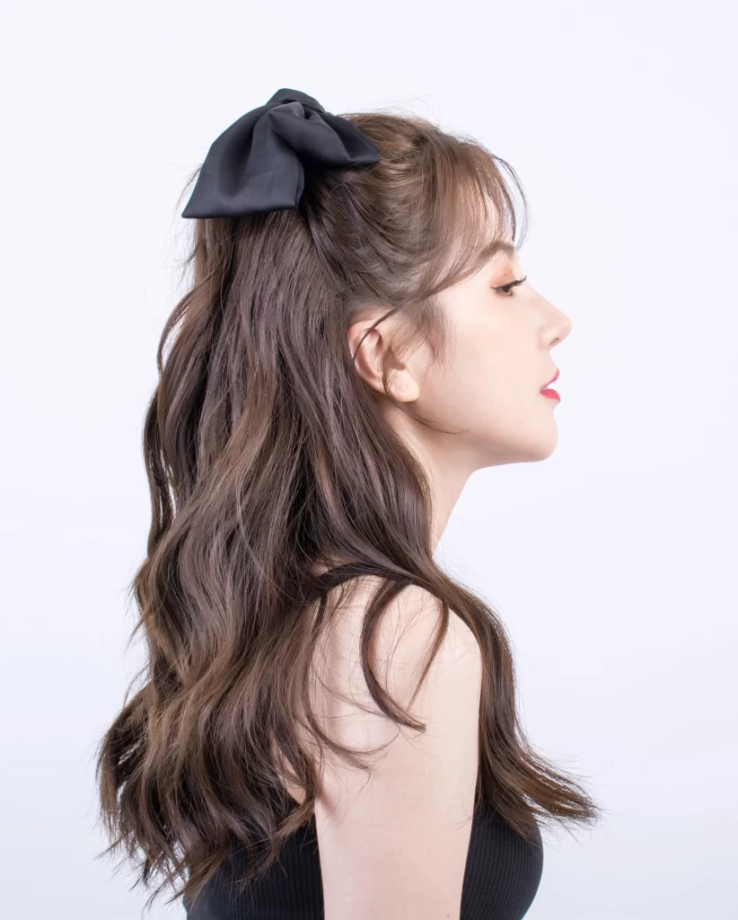 Woman Brown Hair Black Bow Casual