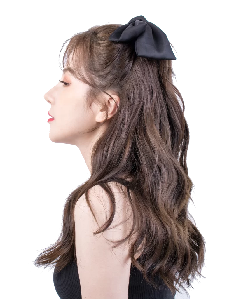 Woman Brown Hair Black Bow Casual