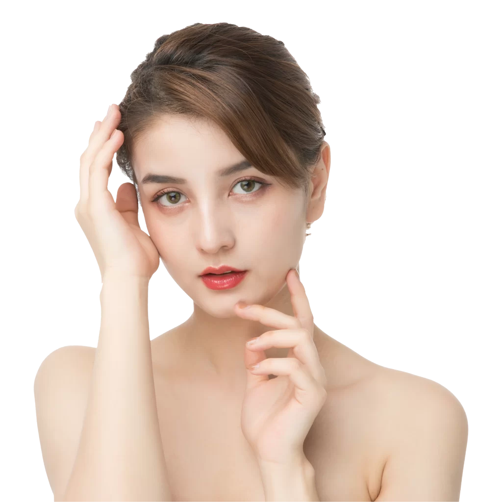 Woman Brown Hair Red Lips White