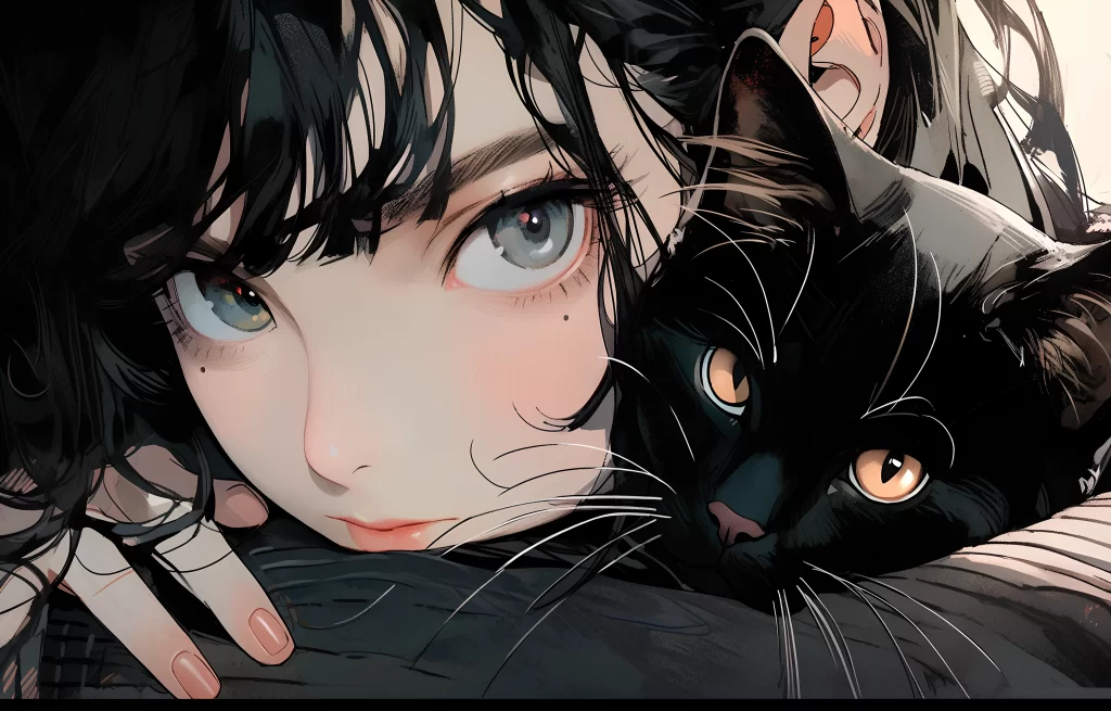 Woman Cat Black White Pink