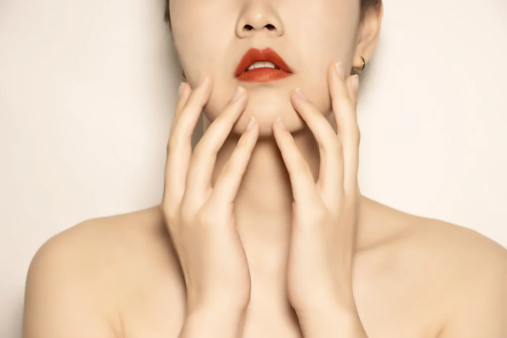 Woman Hands Red Lips Soft Lighting