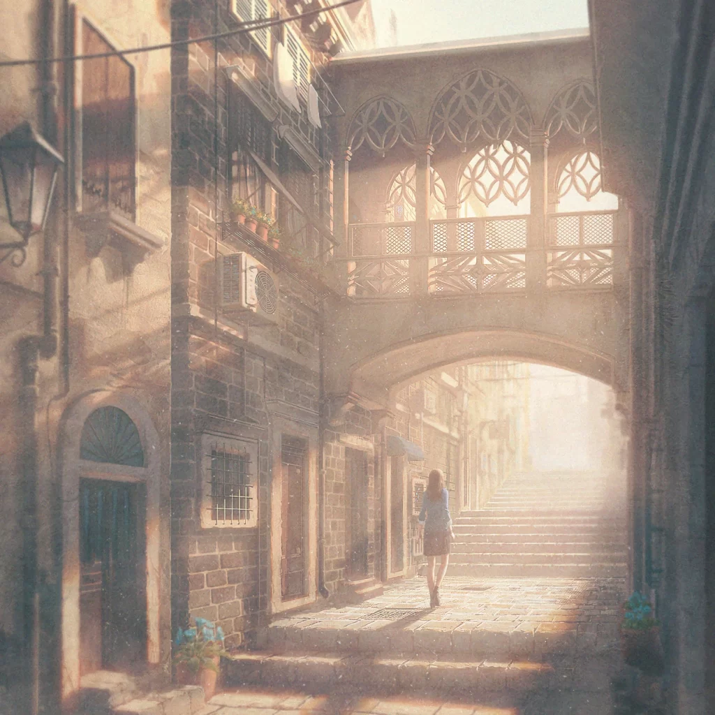 Woman Stone Pathway Sunlight Blue Brown