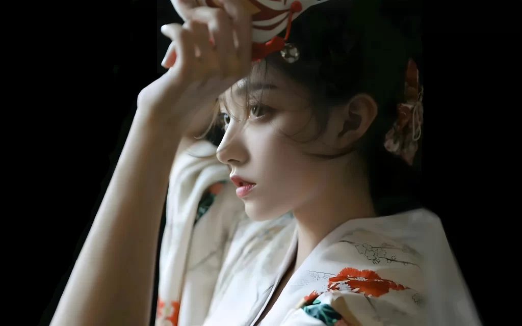 Woman Traditional Attire White Red Floral