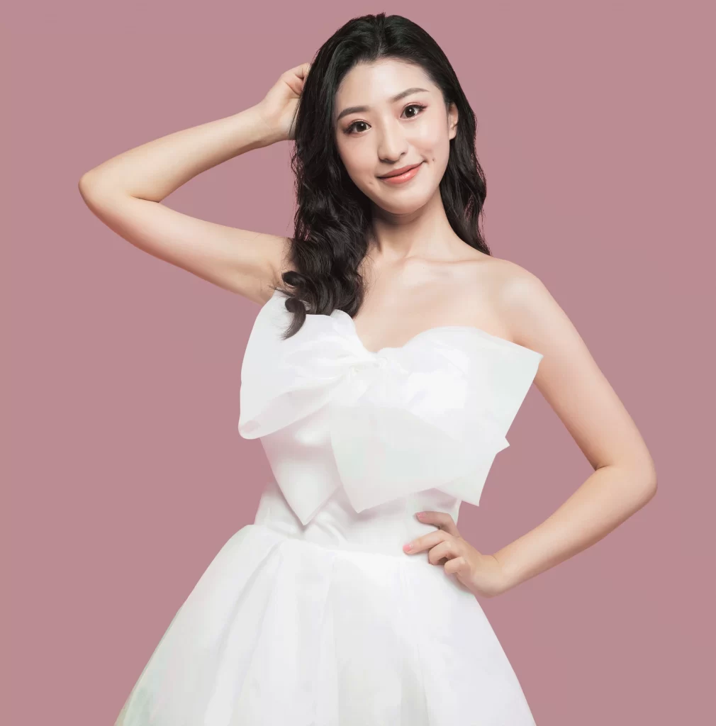 Woman White Dress Pink Fashion