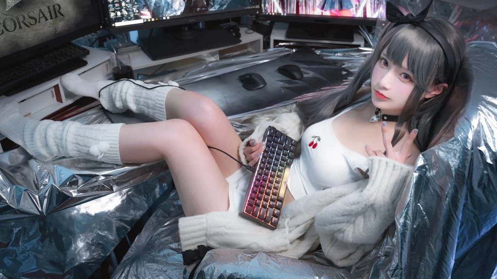 Woman White Gaming Cosplay Neon Lights