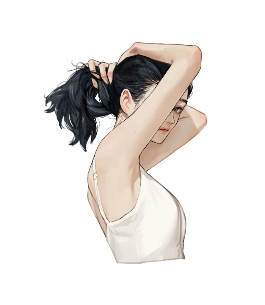Woman White Tank Top Black Hair
