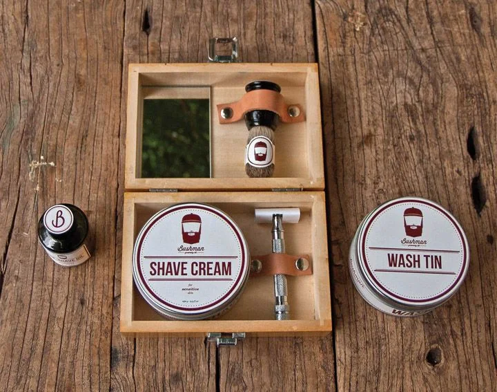 Wooden Box Shave Cream Metal Tin