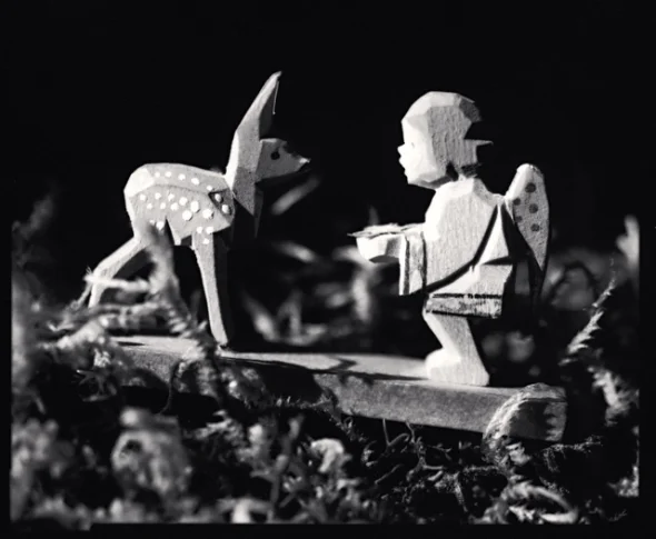 Wooden Figures Interaction Dramatic High Contrast Mysterious