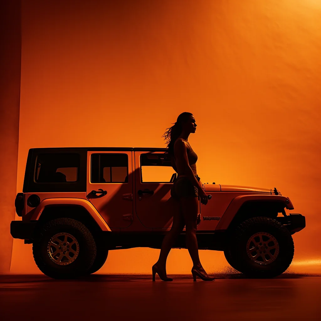 yellow orange front photography JEEP wrangler silhouette