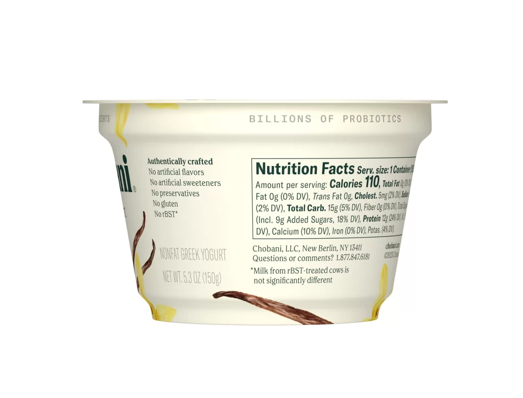 Yogurt Container White Yellow Vanilla Nutrition