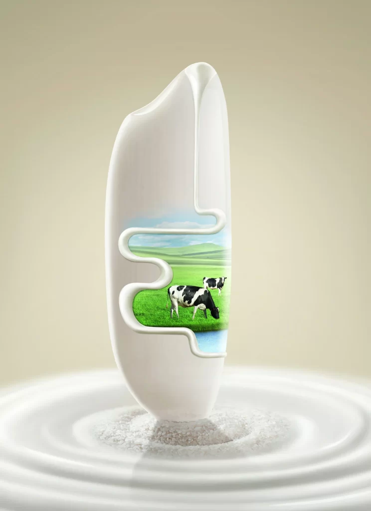 Yogurt Drink Bottle White Pasture Cows Green Advertising