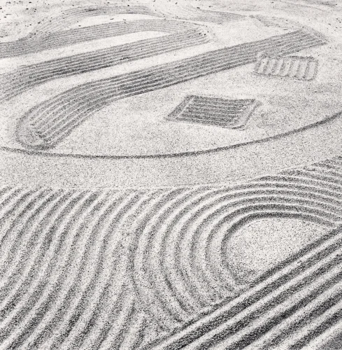 Zen Garden Raked Sand Patterns Minimalist Textured High Contrast