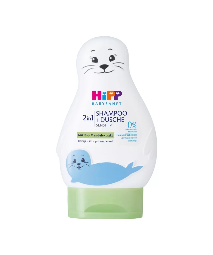 HiPP 2in1 Shampoo Dusche Sensitiv White with green cap Shampoo Packaging