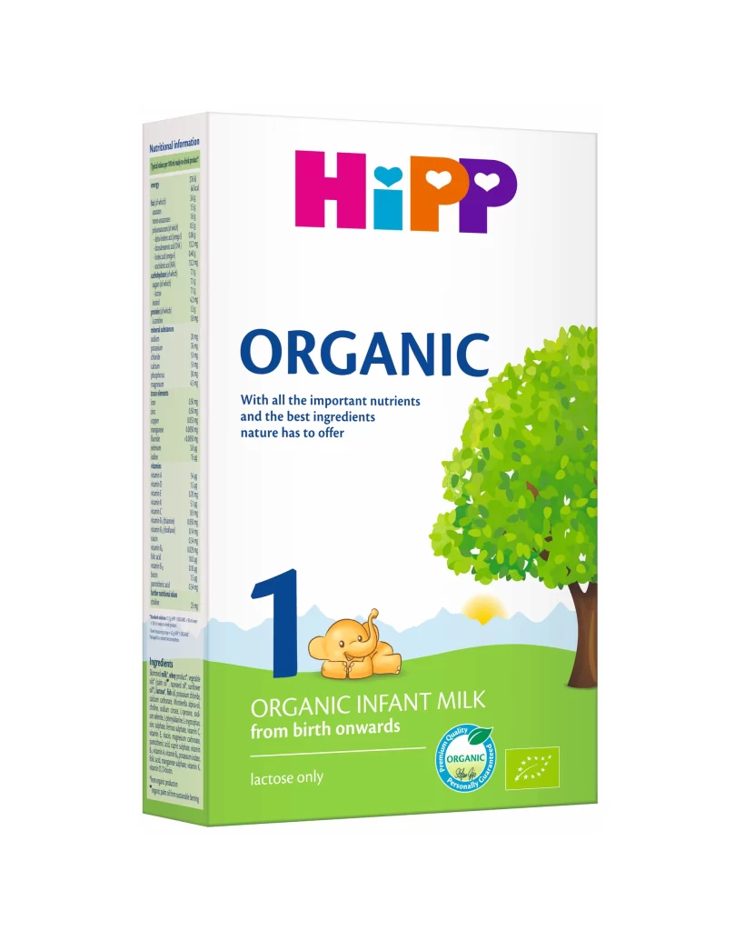 HiPP Organic Infant Milk from birth onwards White and green Baby Formula Packaging
