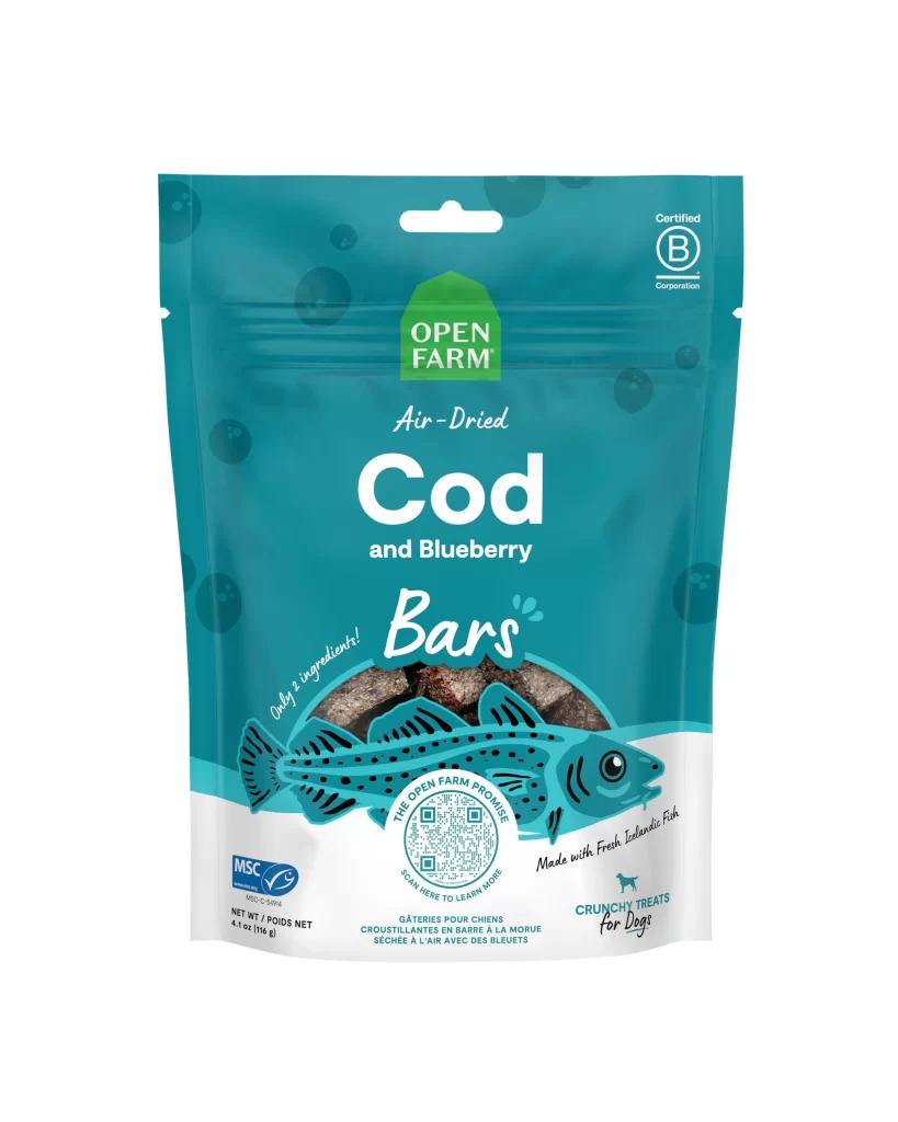Open Farm Air-Dried Cod and Blueberry Bars Dog Food Packaging