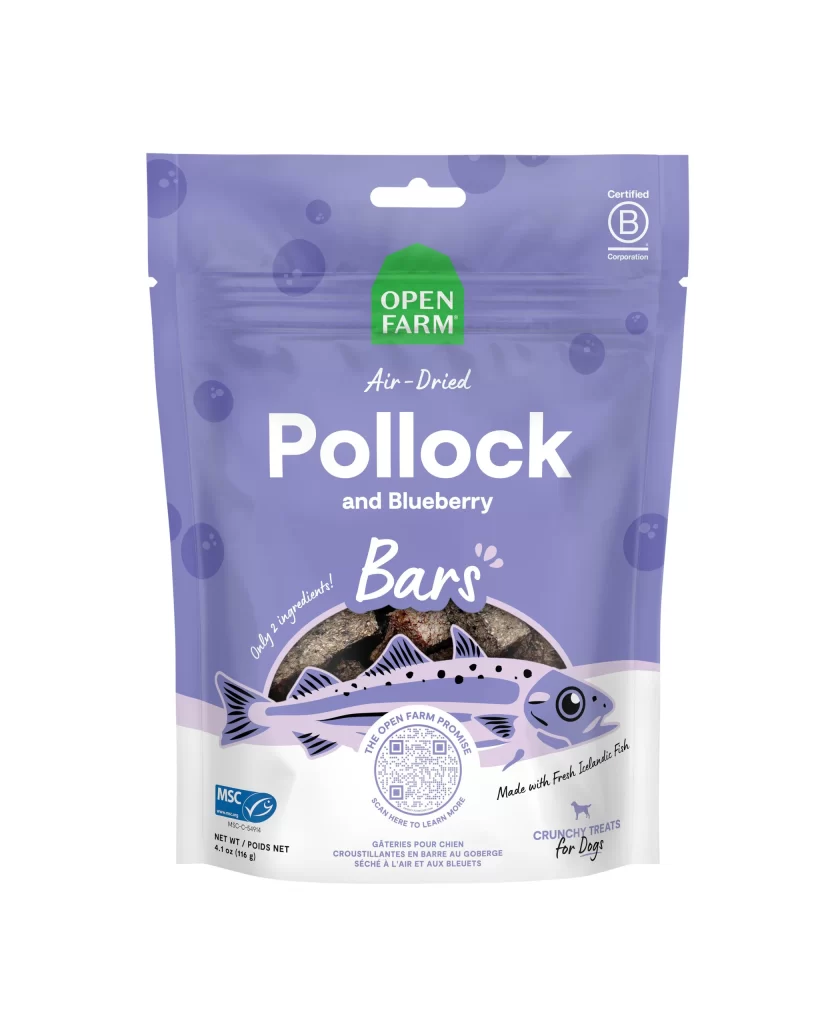 Open Farm Pollock and Blueberry Bars Dog Food Packaging