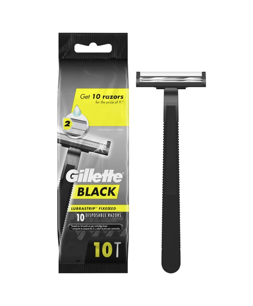 Gillette BLACK Lubrastrip Fixedexed Razor Packaging