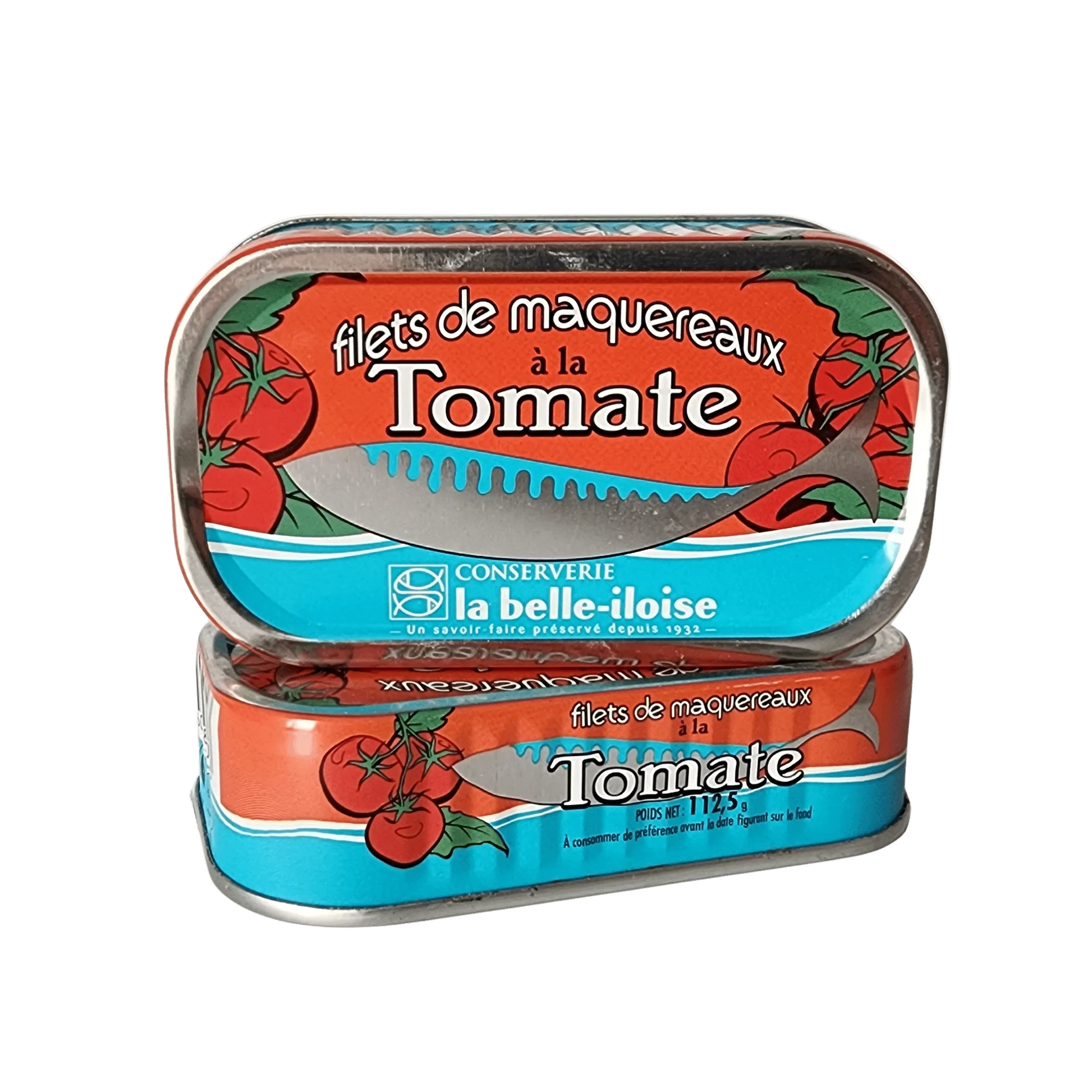 La Belle Iloise mackerel fillets with tomato red blue packaging design