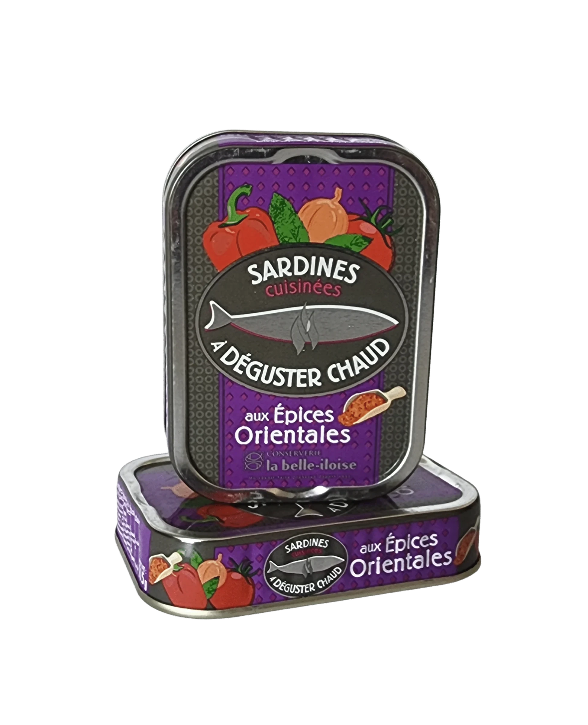 La Belle Iloise oriental spiced sardines purple packaging design