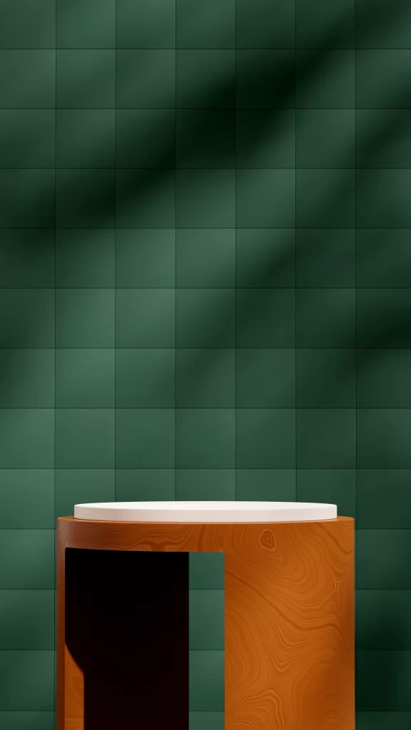 Wood Display Stand Green Backdrop 3D