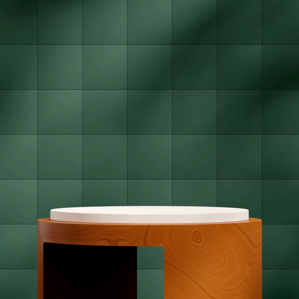Wood Display Stand Green Backdrop 3D