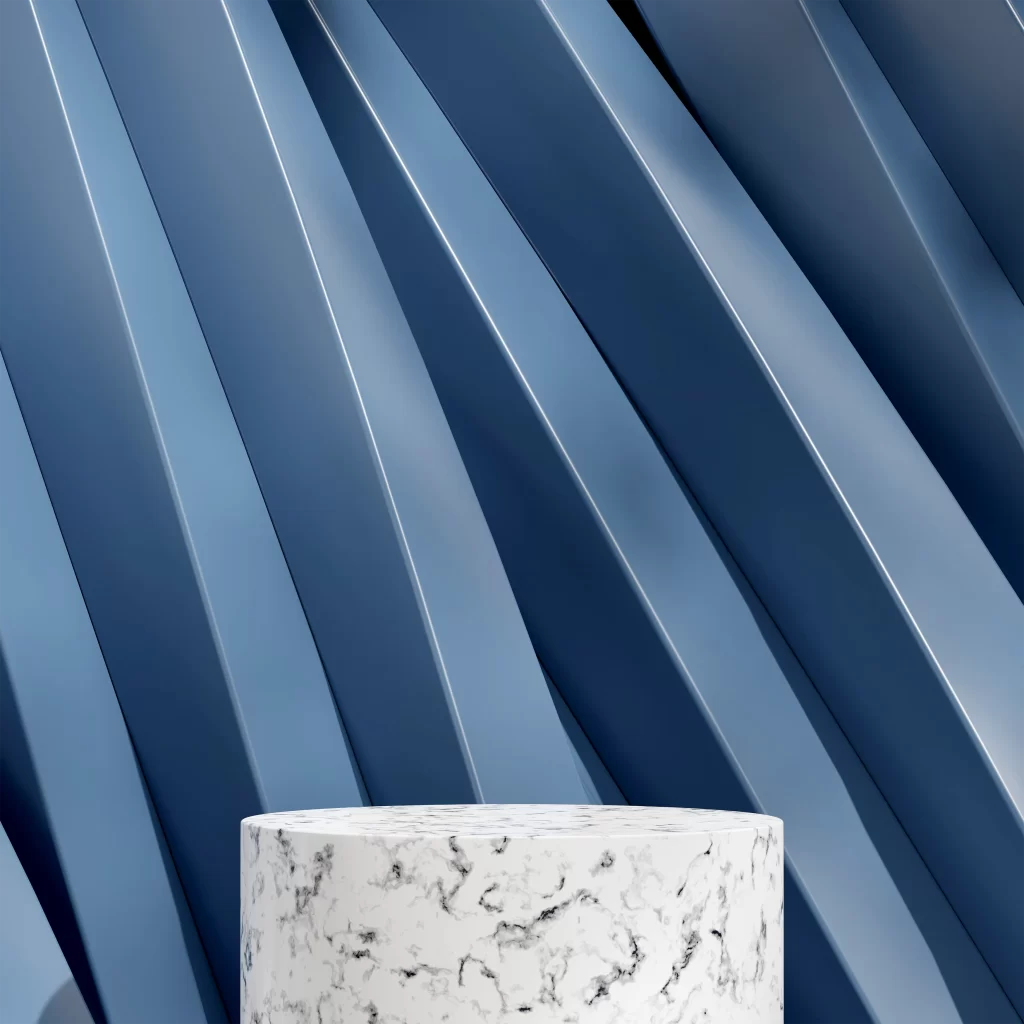 White Marble Display Pedestal Blue Backdrop 3D