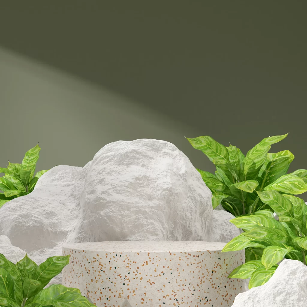 Grey Terrazzo Cylindrical Display Pedestal Green Backdrop 3D