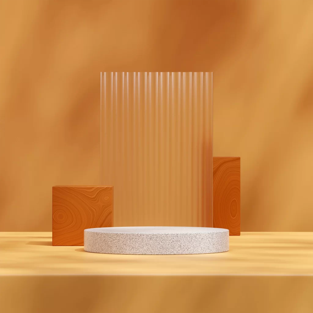 White Terrazzo Display Podium Orange Backdrop 3D