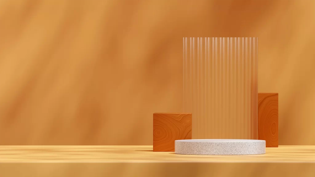 White Terrazzo Display Podium Orange Backdrop 3D