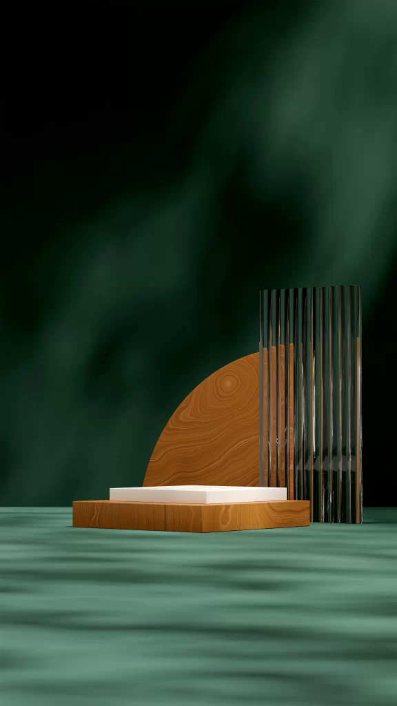 Wood Display Pedestal Green Backdrop 3D
