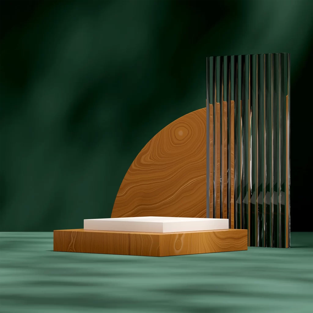 Wood Display Pedestal Green Backdrop 3D
