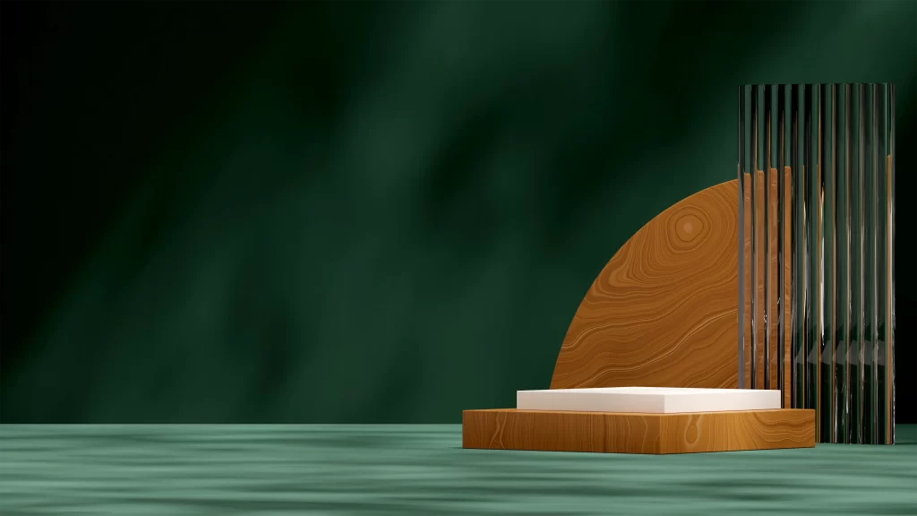 Wood Display Pedestal Green Backdrop 3D