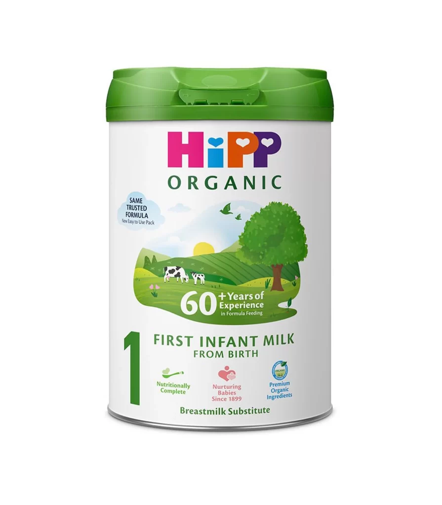 HiPP First Infant Milk From Birth White with green lid Baby Formula Packaging