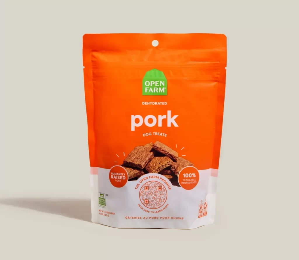 Open Farm Dehydrated Pork Dog Treats Packaging