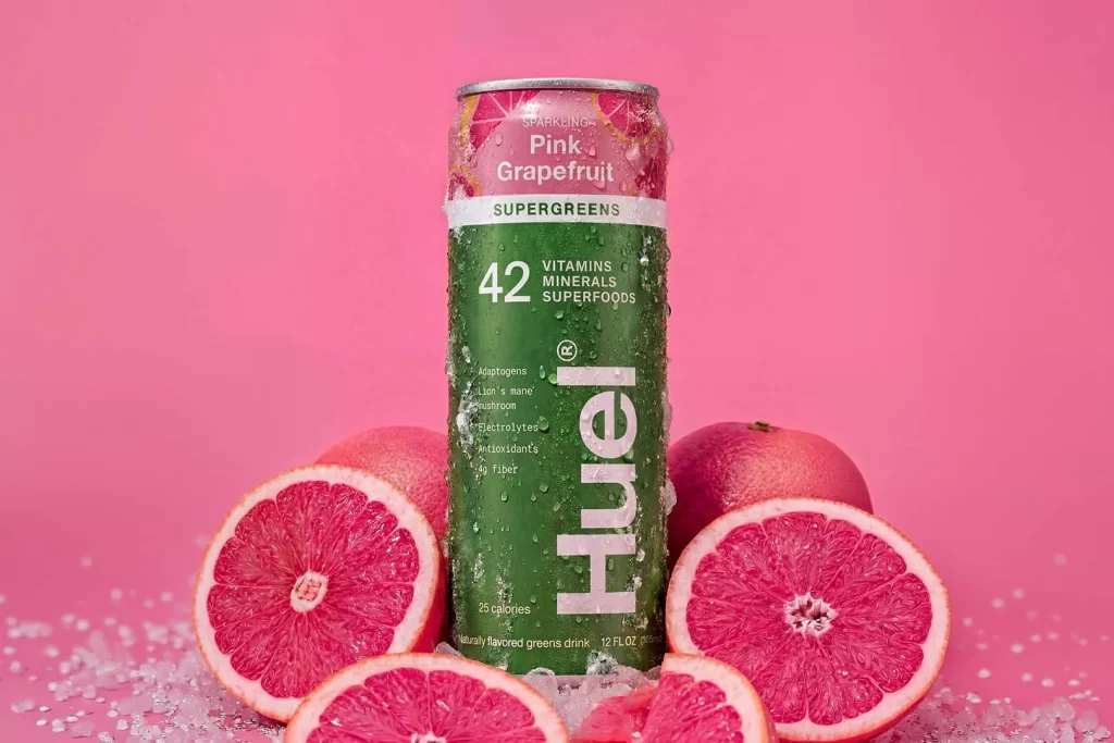Huel Supergreens Pink Grapefruit Beverage Packaging