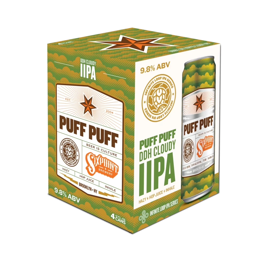 Sixpoint Brewery Puff DDH Cloudy IPA Green and gold Beer Packaging