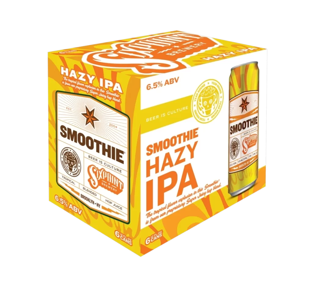 Sixpoint Brewery Smoothie Hazy IPA Yellow and orange Beer Packaging