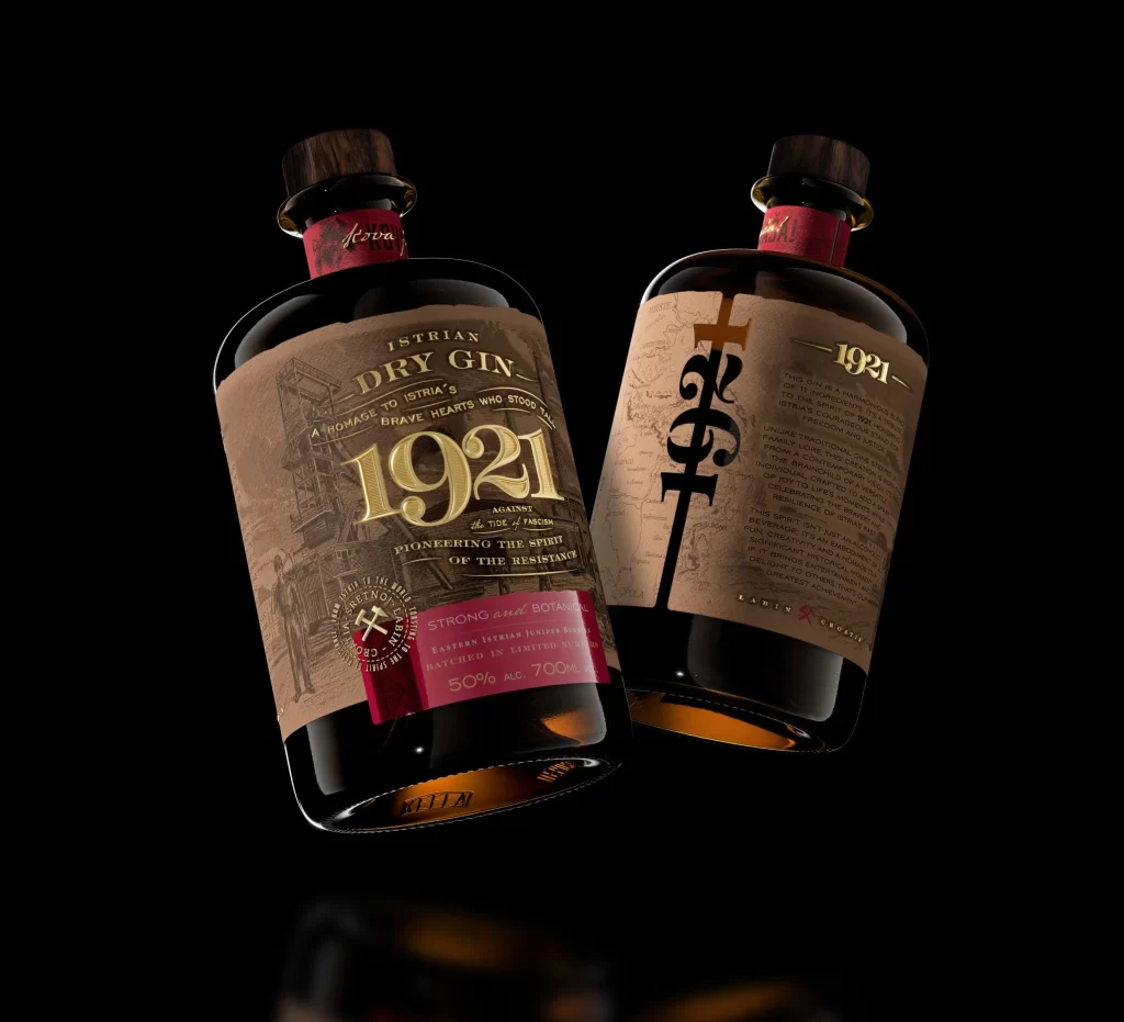 1921 Dry Gin Bottle View