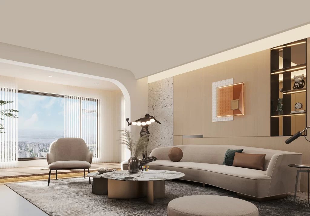 Living Room Interior Beige White
