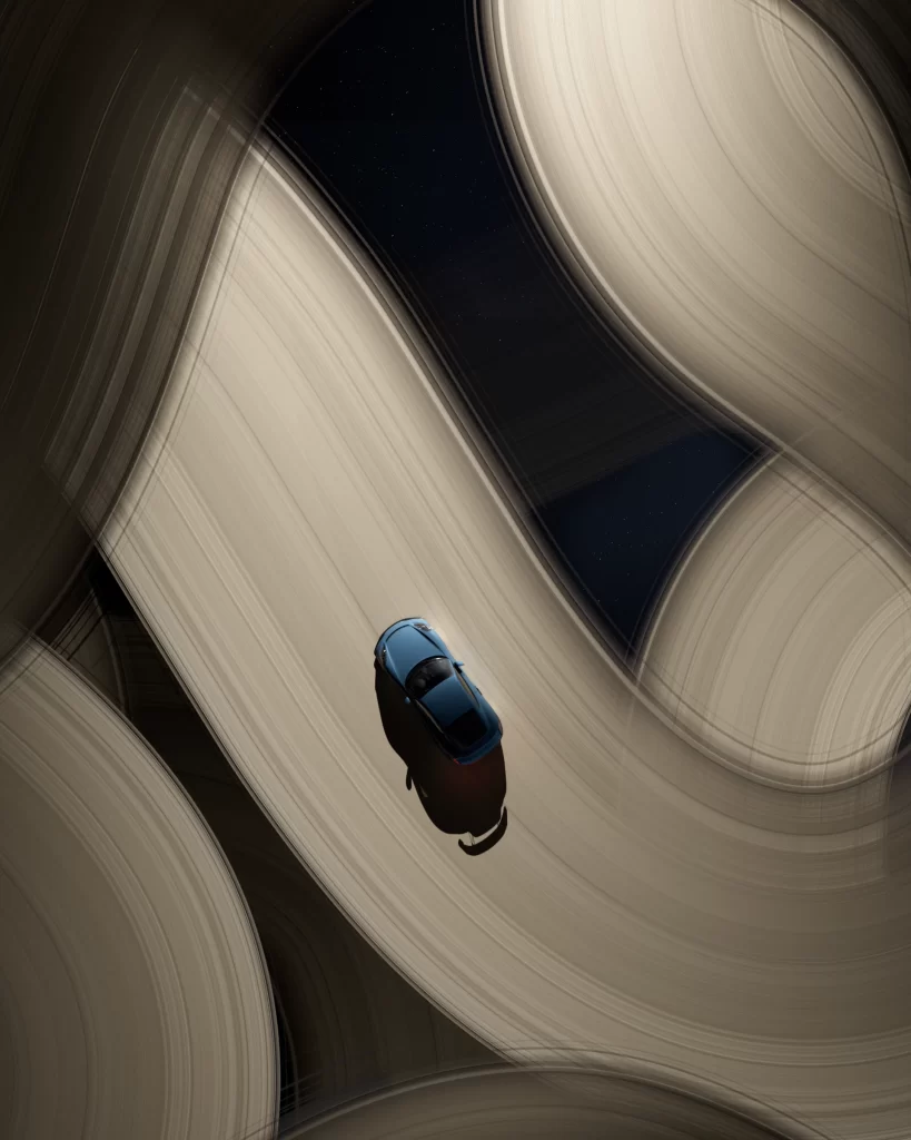 Blue Car Winding Road Illustration
