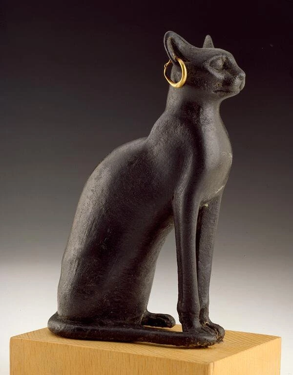 Bronze Cat Statue Gold Earring