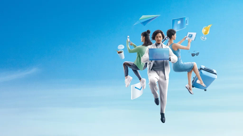Blue Flying People Background