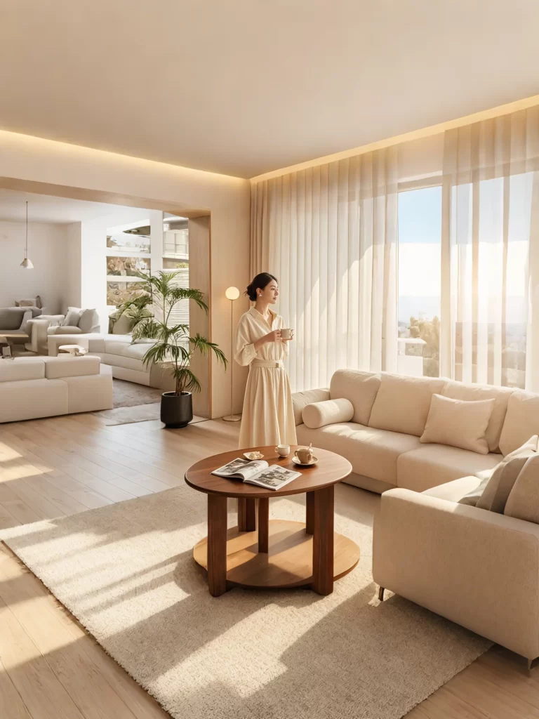 Living Room Interior Beige White
