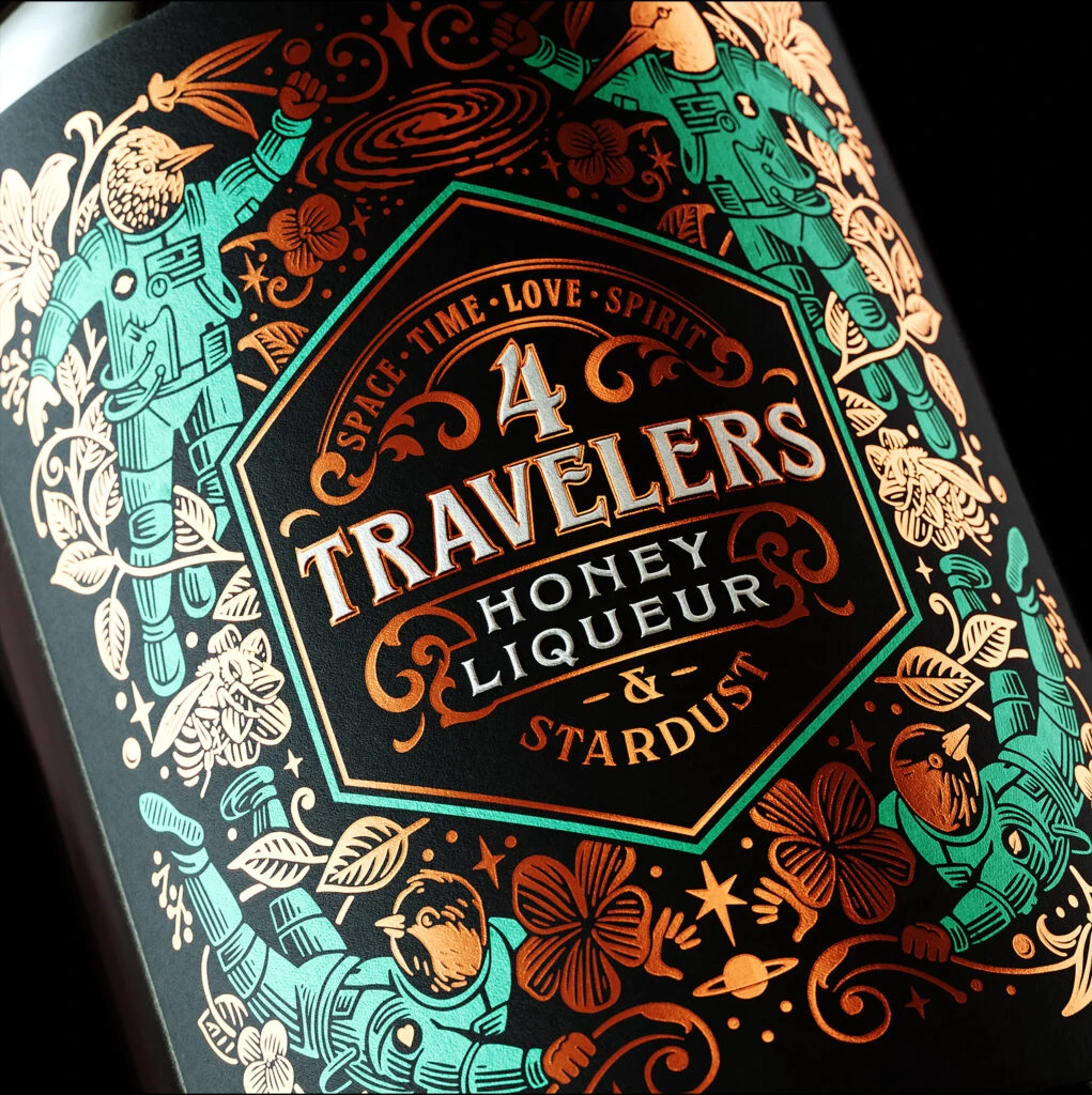 4 Travelers Honey Liqueur & Stardust Label