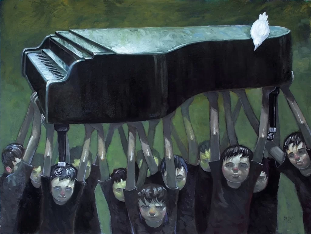 Aaron Jasinski Crowd Carrying Piano Painting