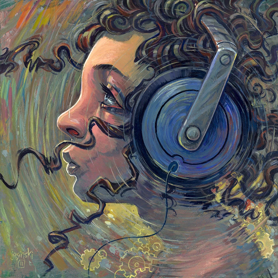 Aaron Jasinski Curly Hair Headphones Painting