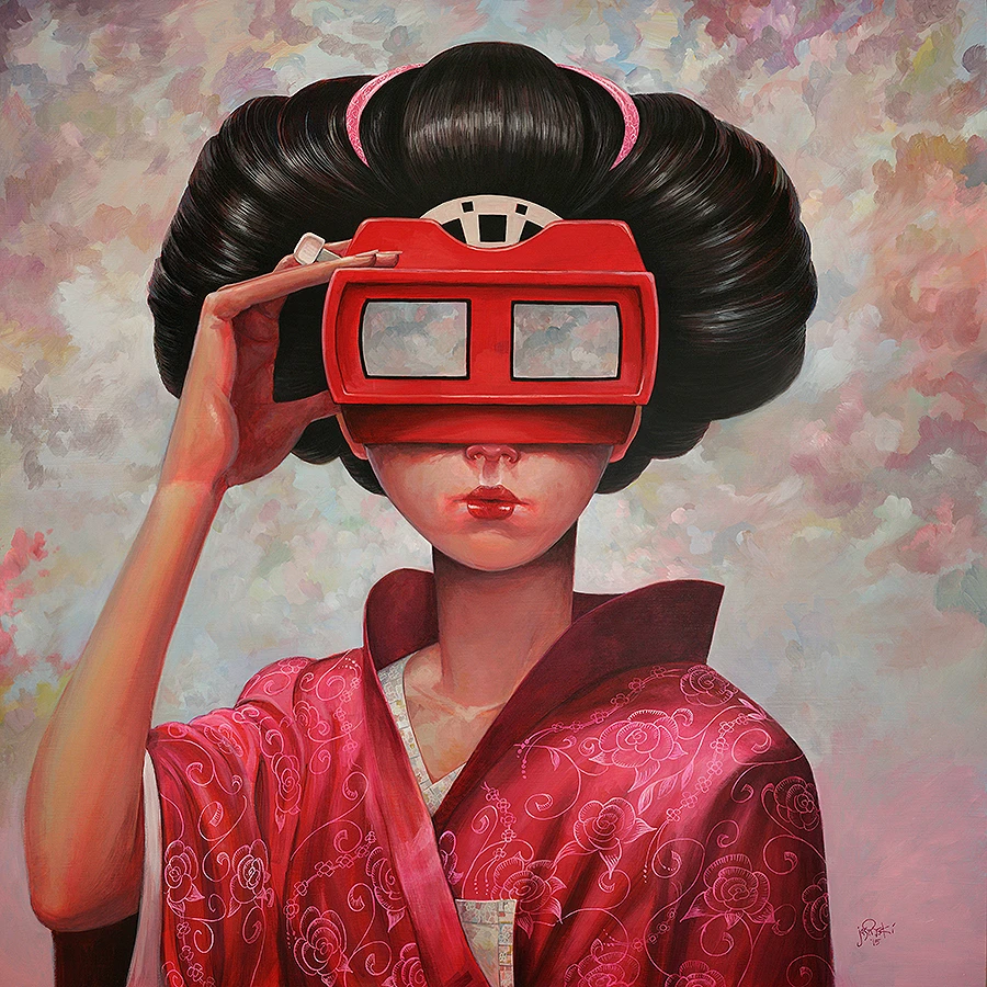 Aaron Jasinski Geisha Red Glasses Painting