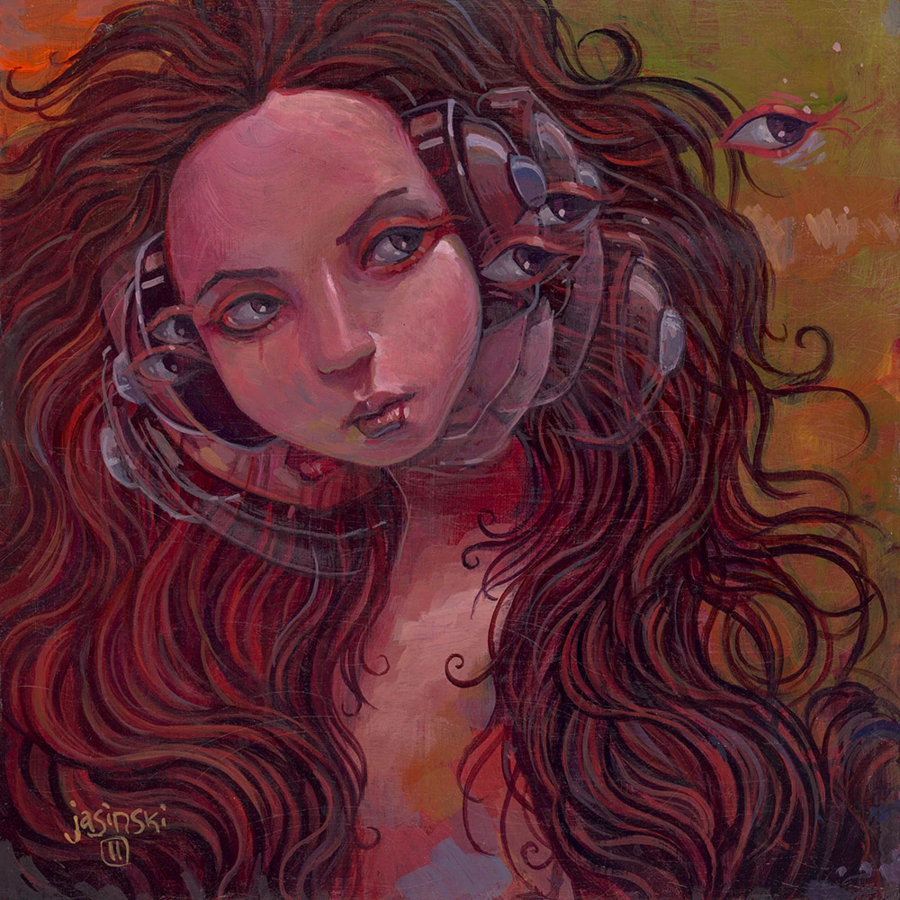 Aaron Jasinski Mechanical Woman Portrait Painting