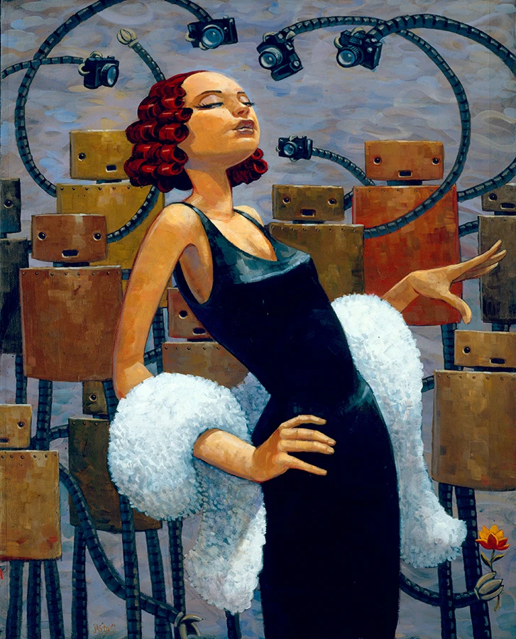 Aaron Jasinski Redhead Fur Stole Portrait Painting