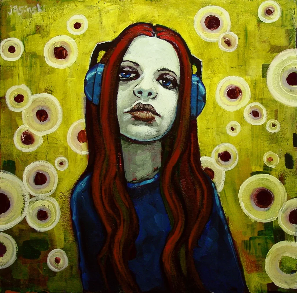 Aaron Jasinski Redhead Headphones Portrait Painting